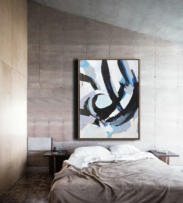 Huge Abstract Painting On Canvas,Vertical Palette Knife Contemporary Art,Huge Canvas Art On Canvas,White,Black,Blue.etc